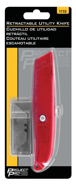 Die-Cast Performance Tool 1110 Retractable Utility Knife with In Handle Blade Storage and Push Button Retractable Blade - Perfect for Cutting, Trimming, and More