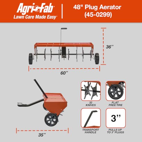 48" Agri-Fab Tow Behind Lawn Plug Aerator with Universal Hitch; Designed to Pull Behind Lawn & Garden Tractors