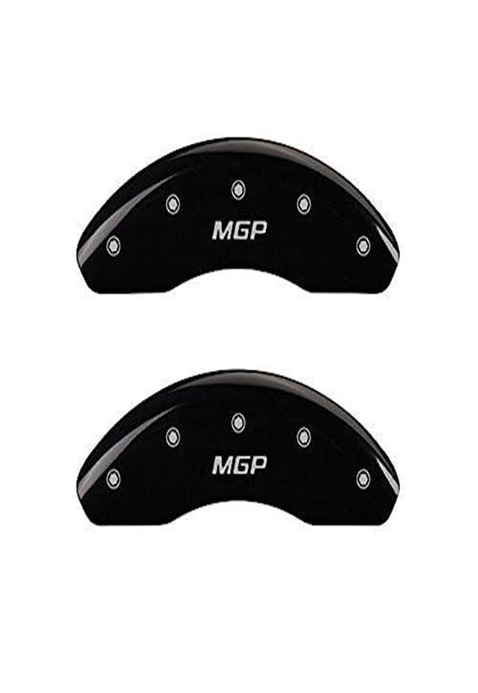 Caliper Covers MGP 20003FMGPBK Black Powder Coat Finish "MGP/MGP " Engraved Caliper Cover with Silver Characters, Set of 2