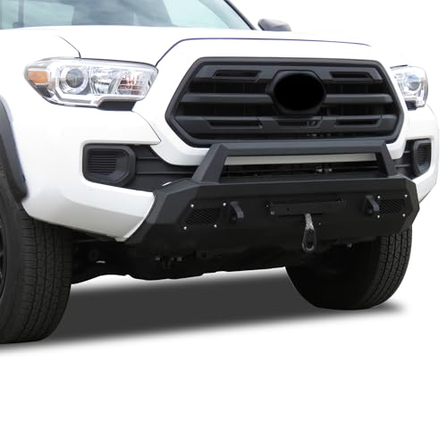 Heavy Duty Black Horse Armour III Front Winch Bumper with Winch Textured Black Compatible with 2016-2023 Toyota Tacoma-AR3HD62NL-W12