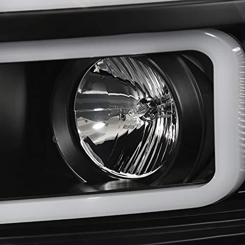 Black LED Tube Projector Headlights SPEC-D TUNING Compatible with 2007-2013 Chevy Silverado 1500, 2007-2014 Chevy Silverado 2500HD / 3500HD, Left + Right Pair Headlamps Assembly