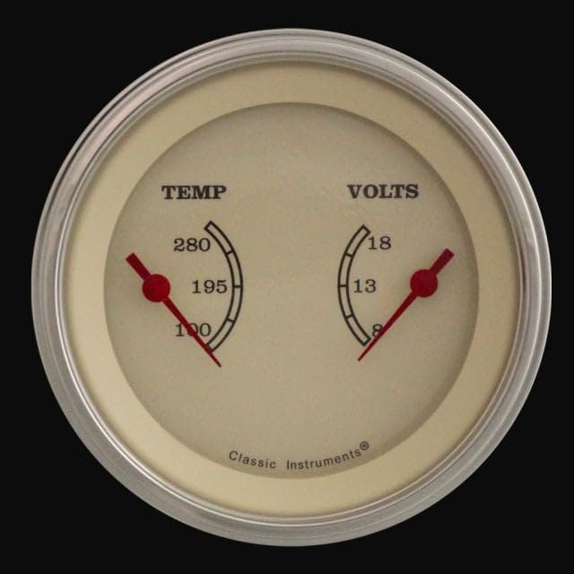 Vintage Classic Instruments VT74SLC Dual Gauge - Temp & Volt Gauge 3 3/8"