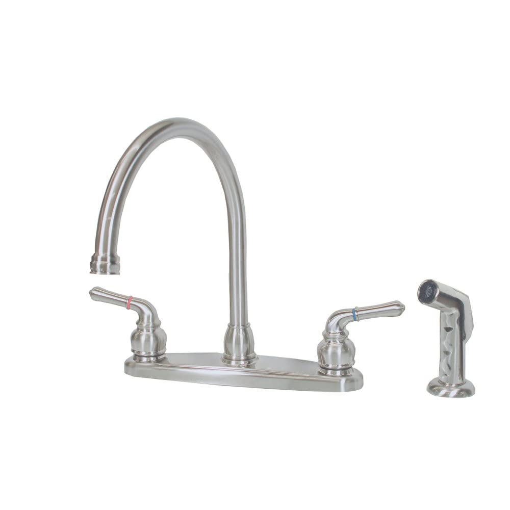 8" Metallic Kitchen Faucet Empire Faucets NN801GSN with Gooseneck Spout, Teapot Handles and Sprayer - Brushed Nickel