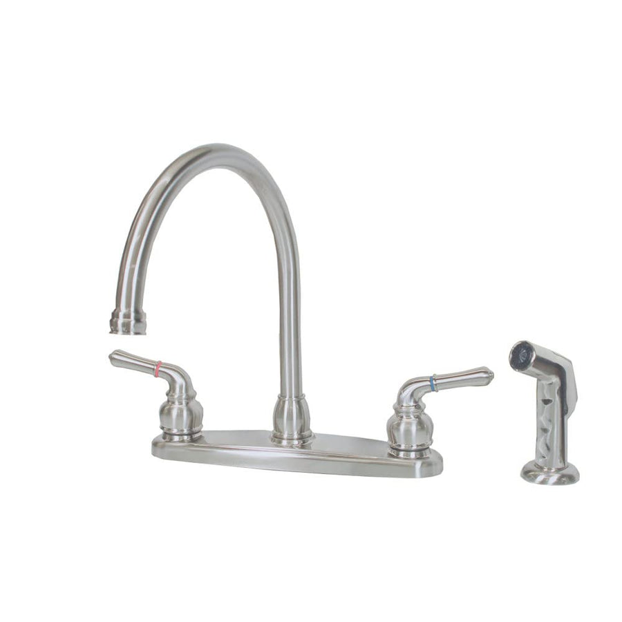 8" Metallic Kitchen Faucet Empire Faucets NN801GSN with Gooseneck Spout, Teapot Handles and Sprayer - Brushed Nickel