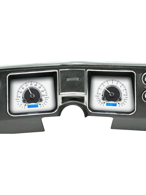Dakota Digital VHX-68C-CVL-S-B Compatible with Chevy 1968 Chevelle El Camino Analog Dash Gauge System Silver Alloy Blue Backlighting