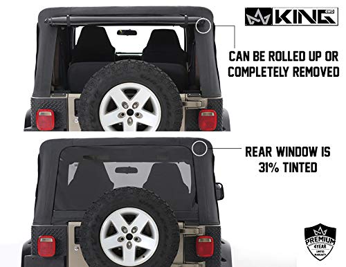4WD King Premium Replacement Soft Top With Tinted Upper Doors - Black Diamond With Tinted Windows - Jeep Wrangler TJ 1997-2006