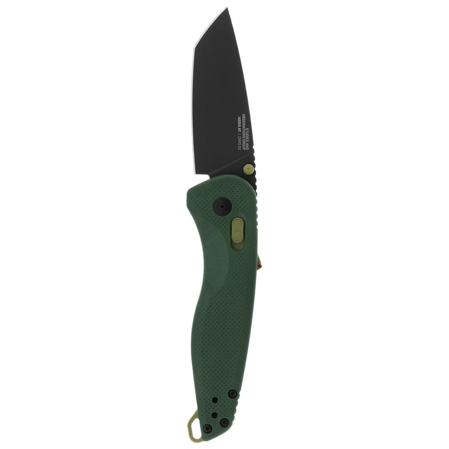 SOG Aegis Tanto Outdoor Pocket Folding Opening Knife, Ambidextrous at-XR Lock with Ergonomic Handle, D2 Steel Blade, Built-in Safety Blade Locking and Spine-Mounted Safety System, Forest & Moss