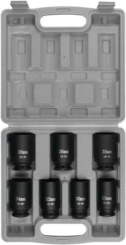 Axle Nut Socket Set Performance Tool W89323, 1/2" Drive (7 Pieces) - Chrome Molybdenum Steel, Extra-Deep Sockets, Fits Various Domestic and Import Vehicles, Storage Case Included