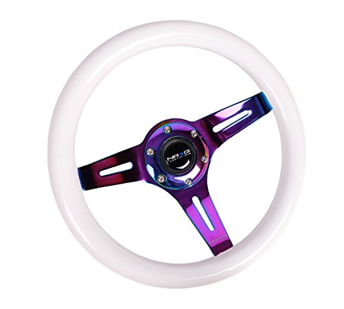 NRG Innovations Steering Wheel NRG-ST-310WT-MC - 310mm 1.5"Deep, Classic White Wood Grain Wheel, 3 Spoke Center in Neochrome