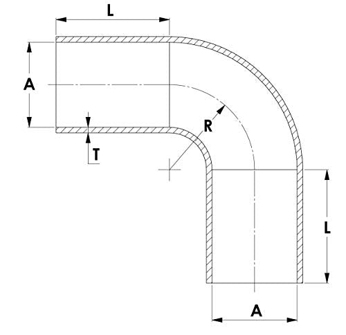 1-3/4" ID HPS Performance, 10" Leg, 90 Degree Silicone Elbow Coupler Hose, High Temp 4-ply Reinforced, Black (HTSEC90-175-L10-BLK)