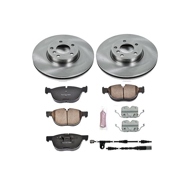 Power Stop KOE6064 Front Replacement Brake Kit-OE Brake Rotors & Ceramic Brake Pads and 1 Front Sensor Wire For BMW X5 2011-2018, BMW X6 2011-2019 [Model Specific]