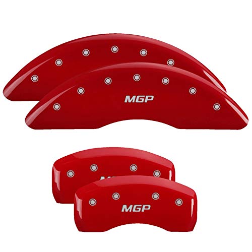 MGP 41111SMGPRD Caliper Covers Red Powder Coat Finish, Silver Characters, Set of 4
