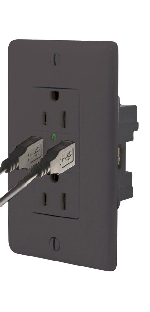 Dual USB Charger Diamond Group 61072USB Black with Duplex Receptacle