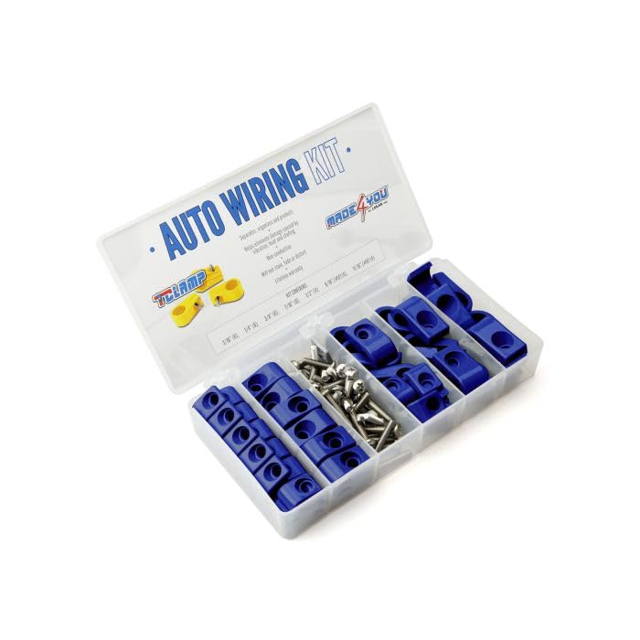 AUTO T-CLAMP Wiring KIT, 3/16" to 11/16" (#8AN) Clamps, Blue