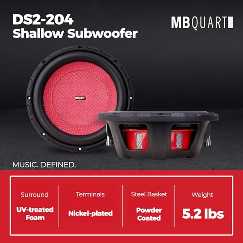 8" MB Quart Shallow Wall Mount Stereo Subwoofer, 500W Peak Power, 2-Inch High-Temperature Voice Coil for Thermal Stability and UV-Treated, Black