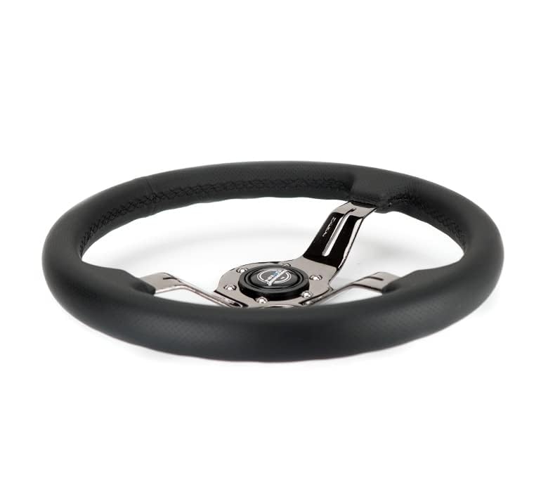 NRG Innovations Steering Wheel NRG-ST-010BC-PR - Light Weight Gaming Wheel: Splitz- Made with Perforated Leather, Light Weight Composits and Black Chrome Spoke with Slits