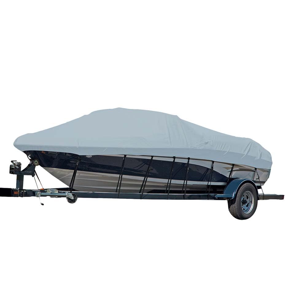 Styled-to-Fit Carver 77117S-11 Boat Cover for V-Hull I/O Runabout Boats (Including Euro-Style) with Windshield and Hand or Bow Rails - 17'6", Mist Gray