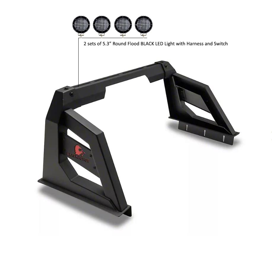 Roll Bar Black Horse Armour Incl. Set of 5.3" Dia.Led Lights,Black Compatible with 01-06 Chevrolet Silverado 3500|07-22 Chevrolet Silverado 3500 HD/GMC Sierra 3500 HD|07-24 Toyota Tundra