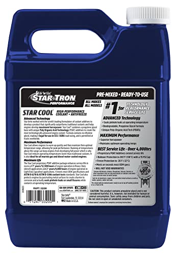 Star Tron Premium Synthetic PG Engine Coolant + Antifreeze Star-Cool - Propylene Glycol for Engines, Motorcycles, Snowmobiles & Marine - 1 GAL (033200)