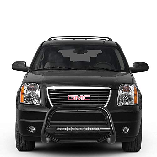 Max Black Horse Beacon Bull Bar No Skid Plate Black Compatible with 15-20 Yukon XL|07-20 Yukon/Tahoe|07-18 Sierra/Silverado 1500|07-14 Escalade EXT/ESV/Suburban 1500|15-22 Suburban-MAB-GMTAB