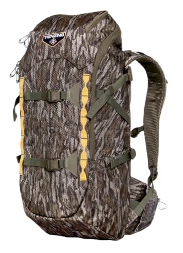 Whitetail Day Pack TENZING 2300, Mossy Oak Bottomlands | Rugged Durable Camo Hunting Backpack with 4 Compartments & 13 Organizational Pockets, Hydration Bladder Compatible