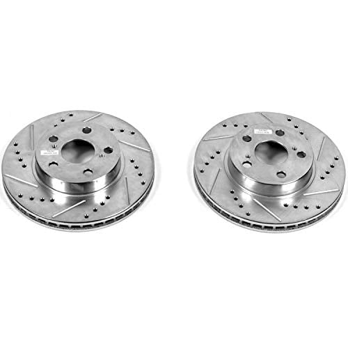 Power Stop Front JBR1119XPR Drilled & Slotted Rotor Pair For Toyota Prius 2004-2009 [Model Specific]