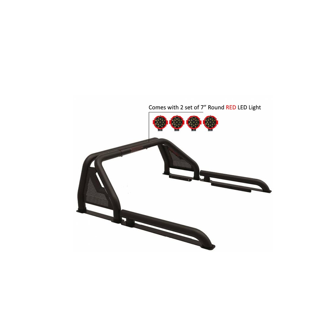 Gladiator Roll Bar Black Horse Incl. Pair of 7.0" Dia. Led Lights w/Red Trim Rings Modular Compatible with 2019-2022 Ford Ranger-GLRB-07B-PLR