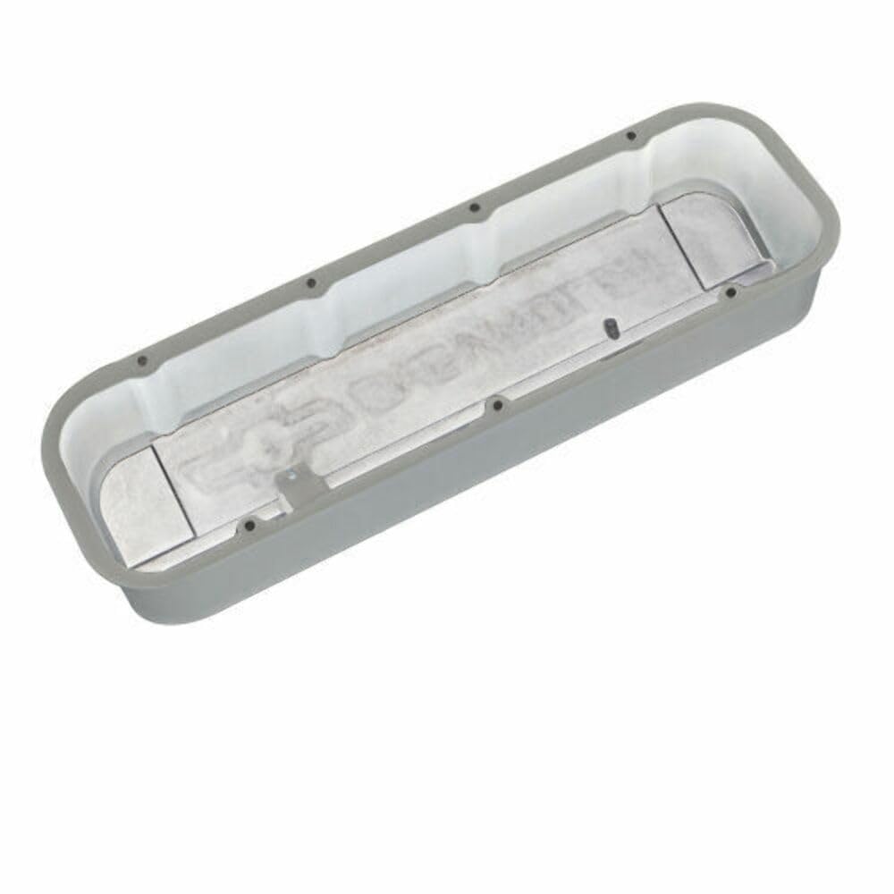 Proform Slant-Edge Valve Cover, Tall, Baffled, Breather Hole, Raised Chevrolet Logo, Aluminum, Gray Crinkle Powder Coat