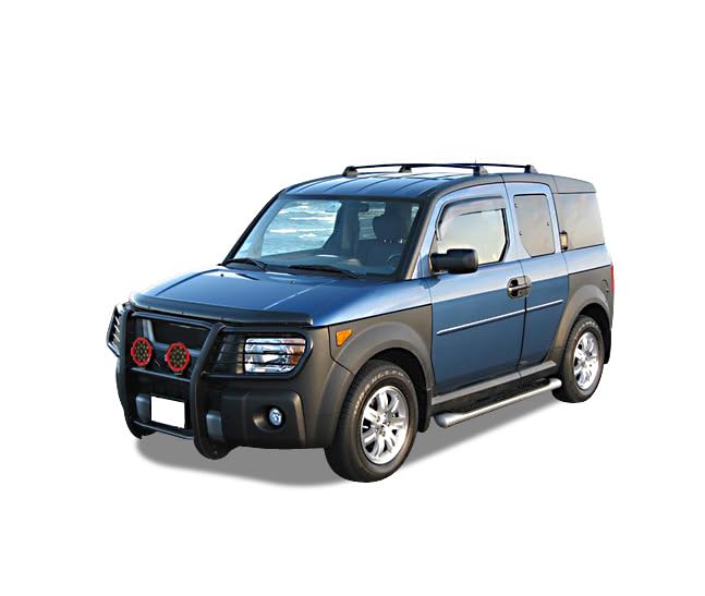 Grille Brush Black Horse Bumper Guard Modular Black Come with Pair of 7.0" Dia.LED Lights with Red Trim Rings Compatible with 2003-2008 Honda Element-17A155900MA-PLR