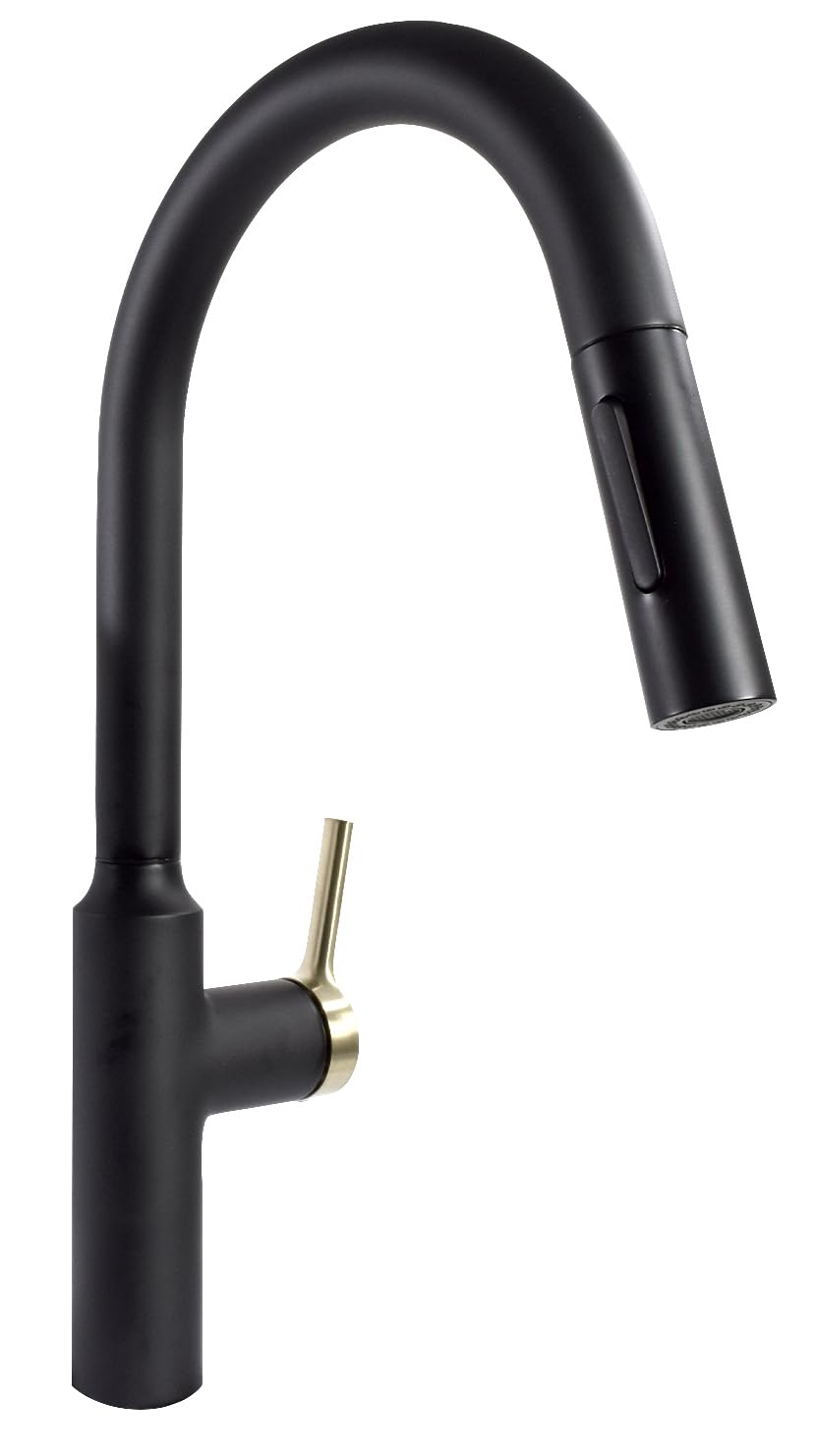 Phoenix Premium Slimline Single Handle Pull Down Kitchen Faucet - Black with Gold-Tone Handle PF231780