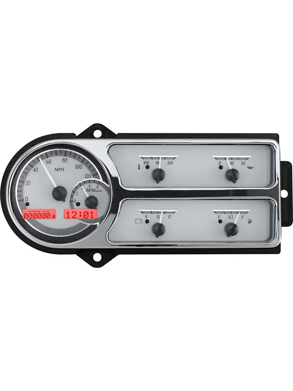 Dakota Digital VHX-48F-PU-S-R Gauge System Compatible with 1948-50 Ford Pickup Truck Silver Alloy Red Backlighting