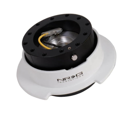NRG Innovations Gen 2.5 NRG-SRK-250BK-WT Race Steering Wheel Quick Release Kit Adapter (Black Body Color) / White Ring W/Finger Grooves, 6x70 and 6x74mm Bolt Patterns