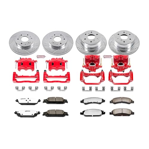 Power Stop KC6560-36 Z36 Truck & Tow Front and Rear Carbon Fiber Ceramic Brake Pads with Drilled and Slotted Rotors and Calipers For Escalade Chevy Silverado 1500 Tahoe GMC Sierra 1500 Yukon