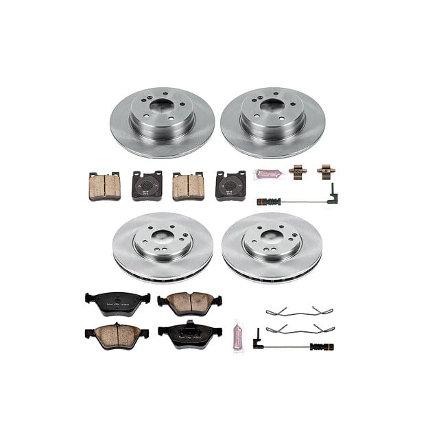 Power Stop KOE2785 Replacement Brake Kit-OE Autospecialty Front and Rear Brake Rotors & Ceramic Brake Pads and 2 Front & 2 Rear Sensor Wires For CLK320, CLK, E300, E320, E, E430 [Model Specific]