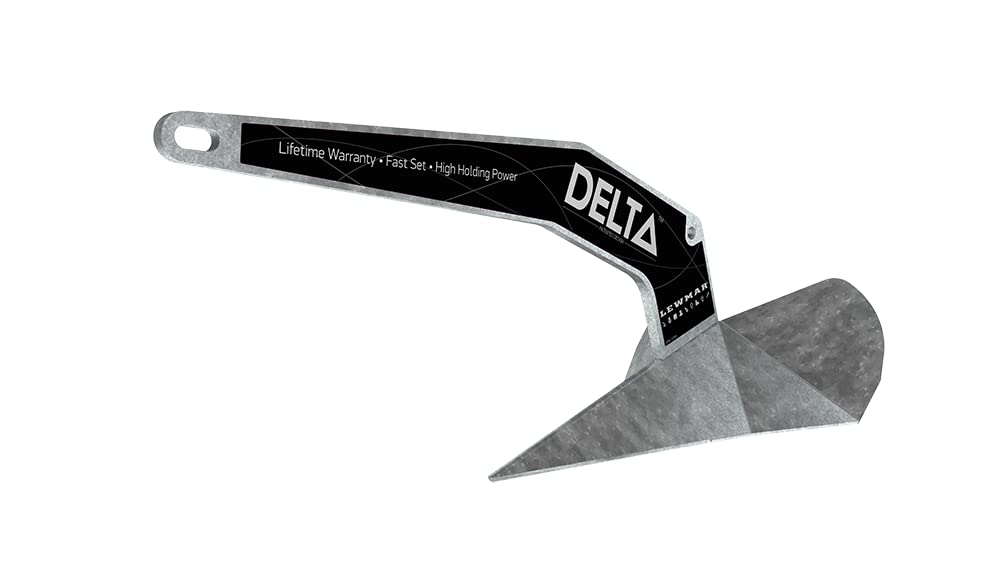 Galvanized Steel Lewmar Delta Anchor 22 lbs. for Boats 25'- 35', Lead ballasted tip for Quick Setting, Integrated Eye for Trip line, Measures 27-3/8" L x 12-1/4" W- 2020202224