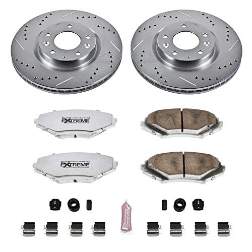 Power Stop K2964-26 Z26 Front Carbon Fiber Brake Pads with Drilled & Slotted Brake Rotors Kit For Mazda RX-8 2004-2008 [Model Specific]