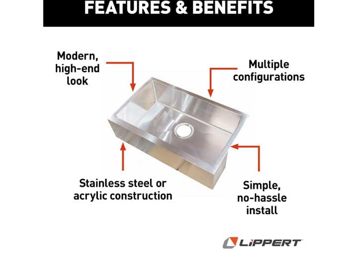 Lippert Kitchen Sink Replacement for RVs, Manufactured Homes, Travel Trailers, 5th Wheels and Motorhomes 27" x 16" x 7"
