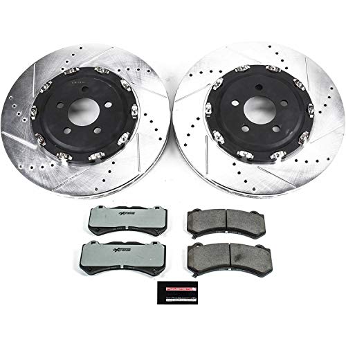 Power Stop K6795-26 Z26 Carbon Fiber Brake Pads Front with Drilled & Slotted Brake Rotors Kit For Dodge Challenger 2015-2020, Dodge Charger 2015-2020 [Model Specific]