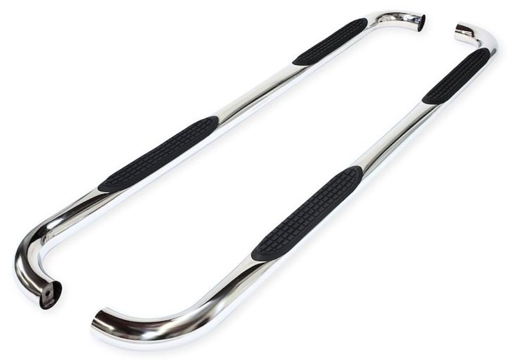 Jeep Gladiator JT 2020-2025 Nerf Bars Polished Stainless Steel 3-Inch Round Bent Rocker Panel Mounted Side Steps with Slip-Resistant Step Pads Curved Ends TrailFX A0063S