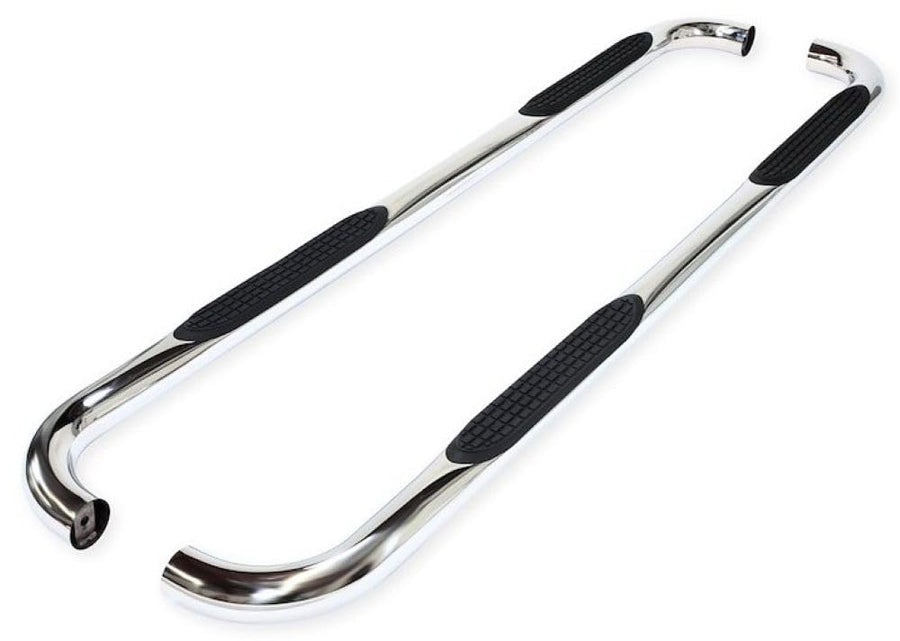 Jeep Gladiator JT 2020-2025 Nerf Bars Polished Stainless Steel 3-Inch Round Bent Rocker Panel Mounted Side Steps with Slip-Resistant Step Pads Curved Ends TrailFX A0063S