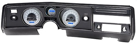 Dakota Digital VHX-69C-CVL-S-B Analog Dash Gauge System with Chevy 1969 Chevelle, Malibu and El Camino, Silver Alloy Style, Blue Backlighting