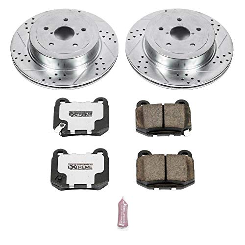 Power Stop K2913-26 Z26 Carbon Fiber Brake Pads Rear with Drilled & Slotted Brake Rotors Kit For Subaru Impreza 2005-2007 [Model Specific]