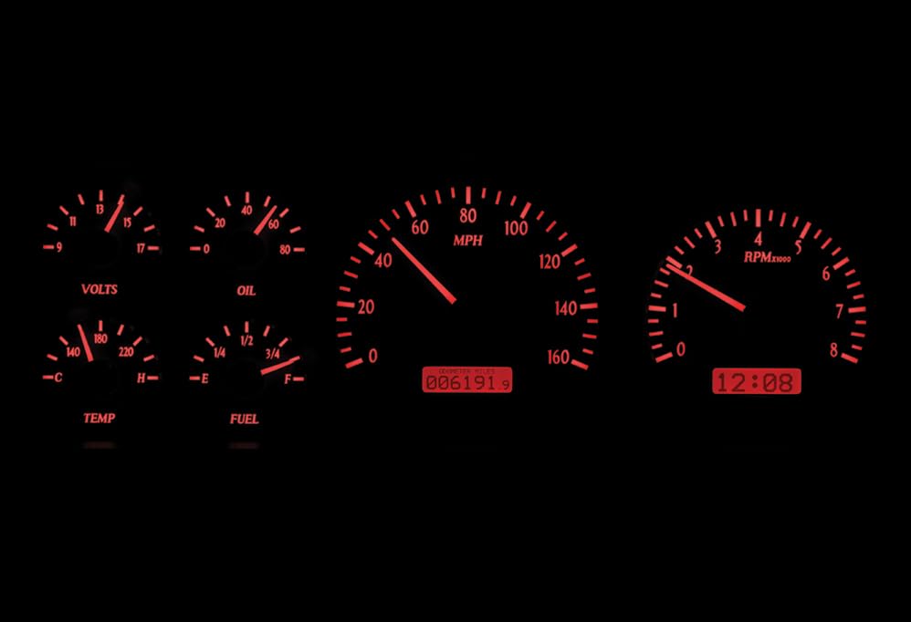 Dakota Digital VHX-87F-PU-S-R Gauge System Analog Dash Compatible with 1987-91 Ford Pickup and Bronco, Silver Alloy Style, Red Backlighting