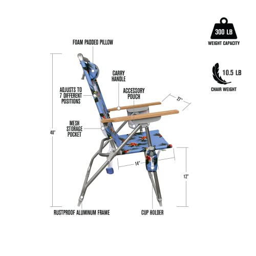 Hurley Wood Arm Hi-Boy Beach Chair, One Size, Moana Sky