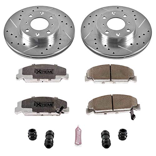Power Stop K398-26 Z26 Carbon Fiber Brake Pads Front with Drilled & Slotted Brake Rotors Kit For Honda CRX 1988-1989 [Vehicle Specific]
