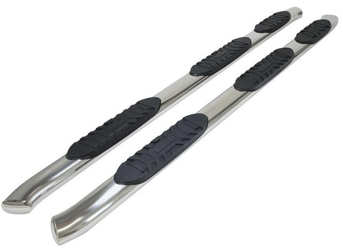 Truck Running Boards Fits Ford F-150 SuperCab 6.5 Foot Bed 2015-2026 Nerf Bars Oval 5 Inch Straight with Step Pads and Bed Step Polished Marine-Grade Stainless Steel TrailFX A7050S