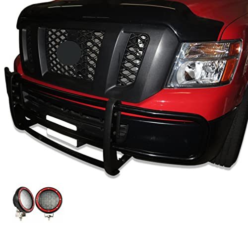 SPARTAN Black Horse Grille Bumper Guard Modular Black Come With Pair of 5.3"LED Lights with Red Trim Rings Compatible with 2012-2025 NV1500/NV2500/ NV3500-17NINVMA-PLFR