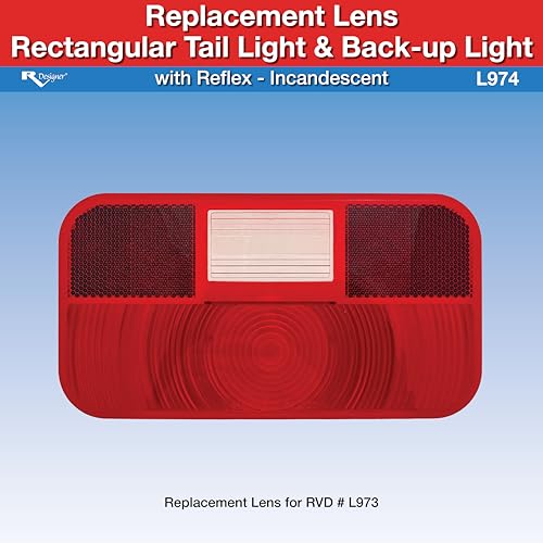 Replacement Lens RV Designer L974 for Incandescent Rectangular Tail Light with Reflex & Back-up Light, DOT-Compliant