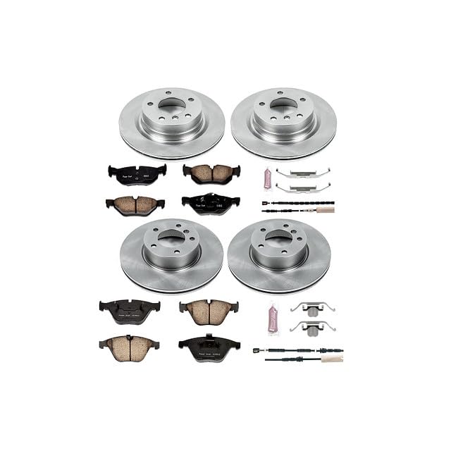 Power Stop Autospecialty KOE6074 Front and Rear Replacement Brake Kit-OE Brake Rotors & Ceramic Brake Pads and 1 Front & 1 Rear Sensor Wires