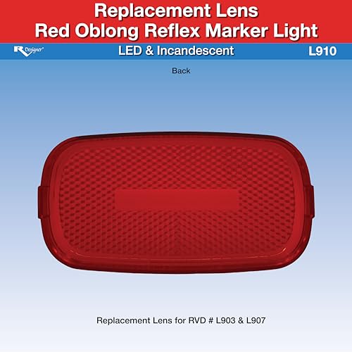 Replacement Lens RV Designer L910 for Red LED and Incandescent Oblong Reflex Marker Light, DOT-Compliant